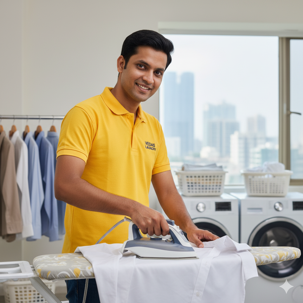 Man ironing clothes